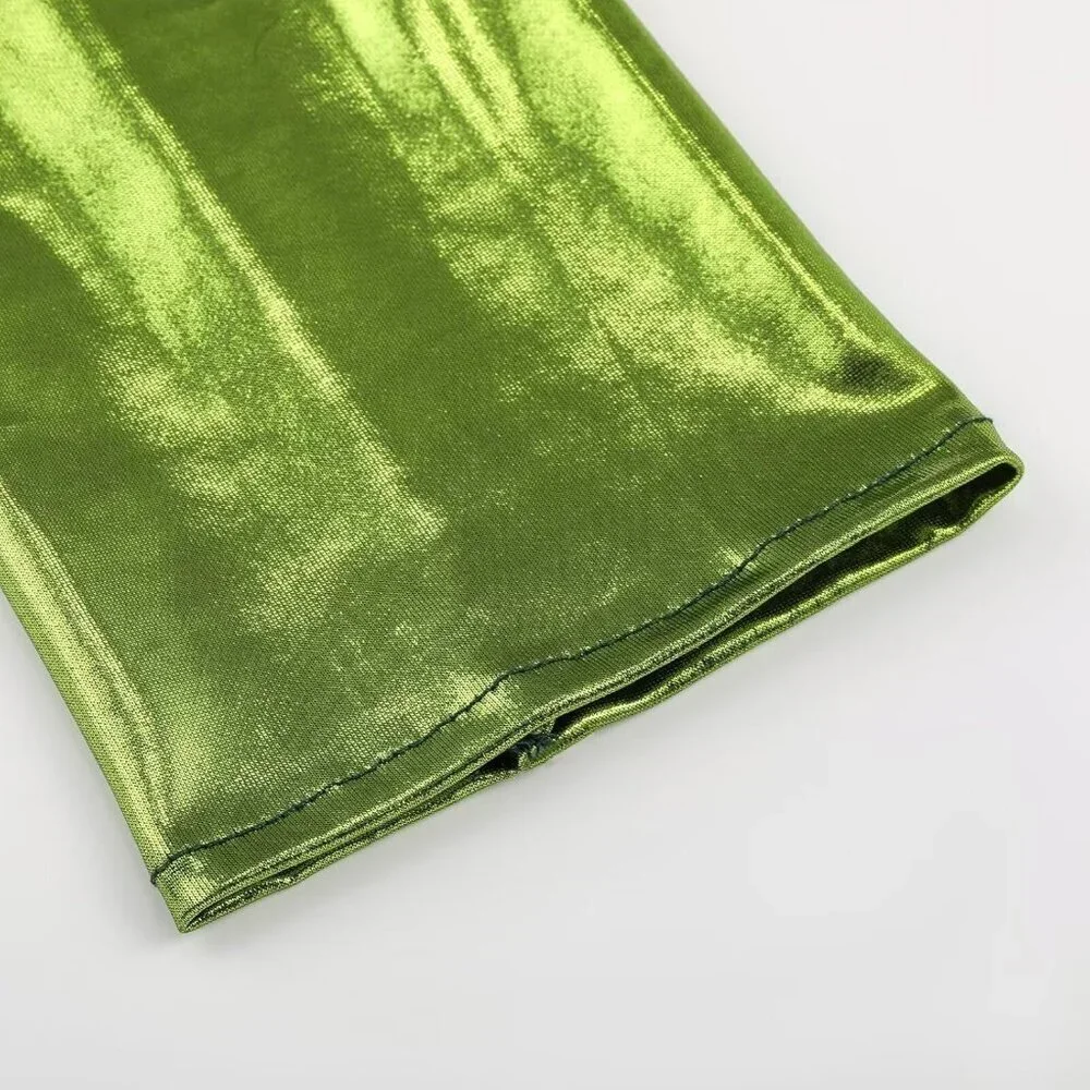 Women's Green Shiny Elastic Satin Rave Fingerless Long Gloves Party Costume